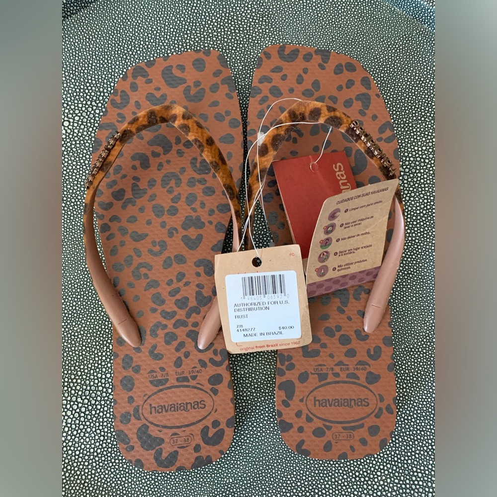Havaianas NWT Women’s Flip Flops Beach Sandals  size US 7/8 ~ Cheetah - Picture 2 of 13